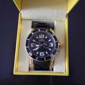 Invicta Watch Rubber Strap For Men Gold & Black